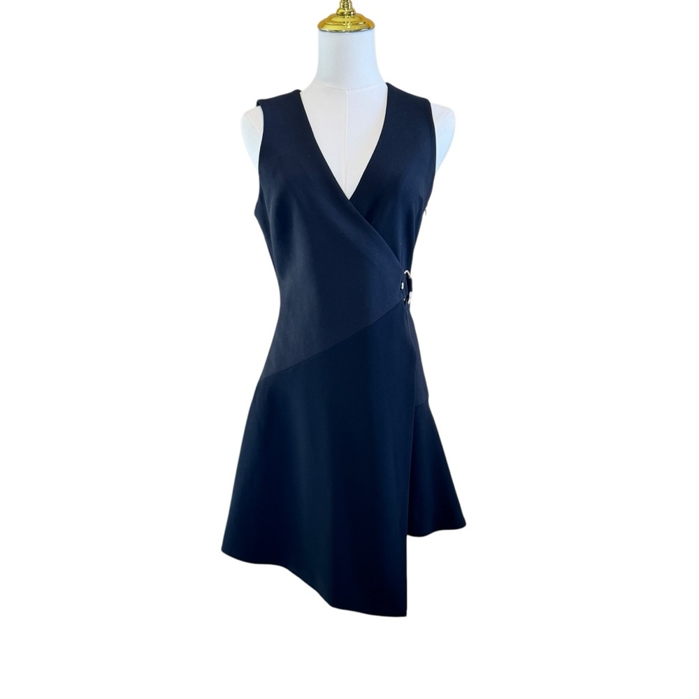 Cinq a Sept Orion Faux-Wrap Mini Dress Women’s 6 Black Sleeveless V-Neck Stretch - Picture 3 of 16